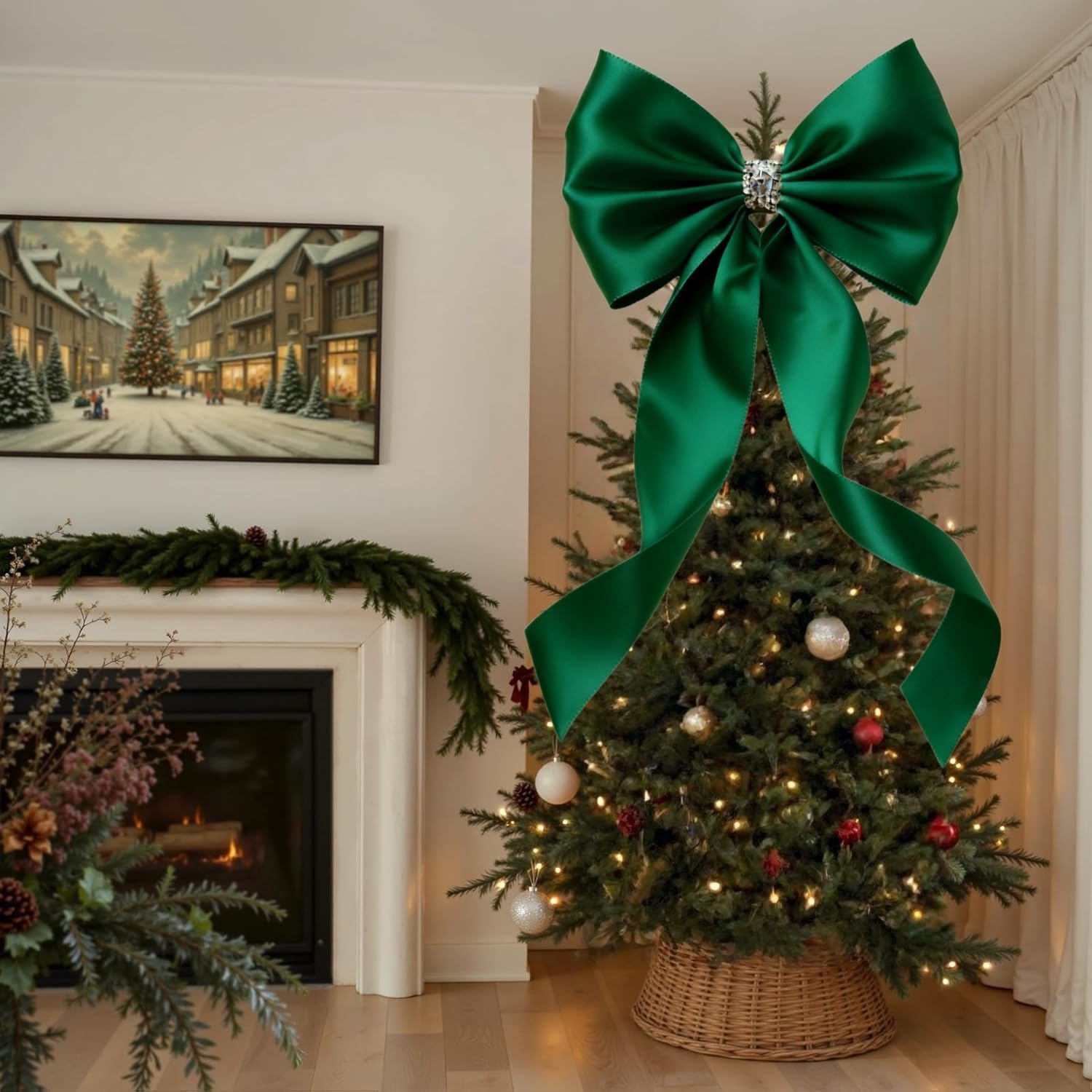 Meseey Giant Satin Bow 27x39 Inch Extra Large Decorative Bow for Christmas Tree Topper,Party,Home Wall,Baby Shower & Birthday Decor（Dark Green