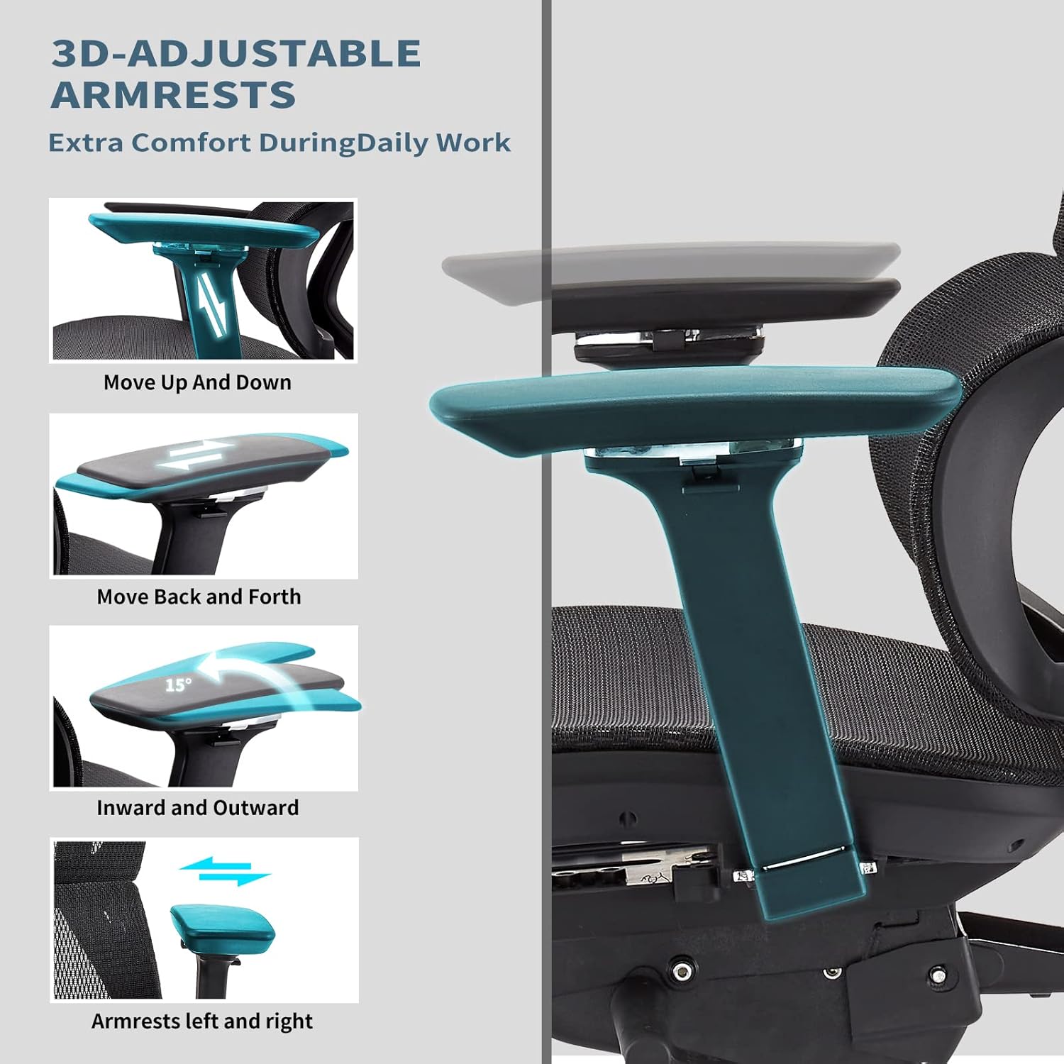 BROBRIYO Office Desk Chair - Ergonomic Computer Chair with Adjustable 4D Armrest  3D Lumbar Support, High Back Computer Chair Without Foot Rest, Black