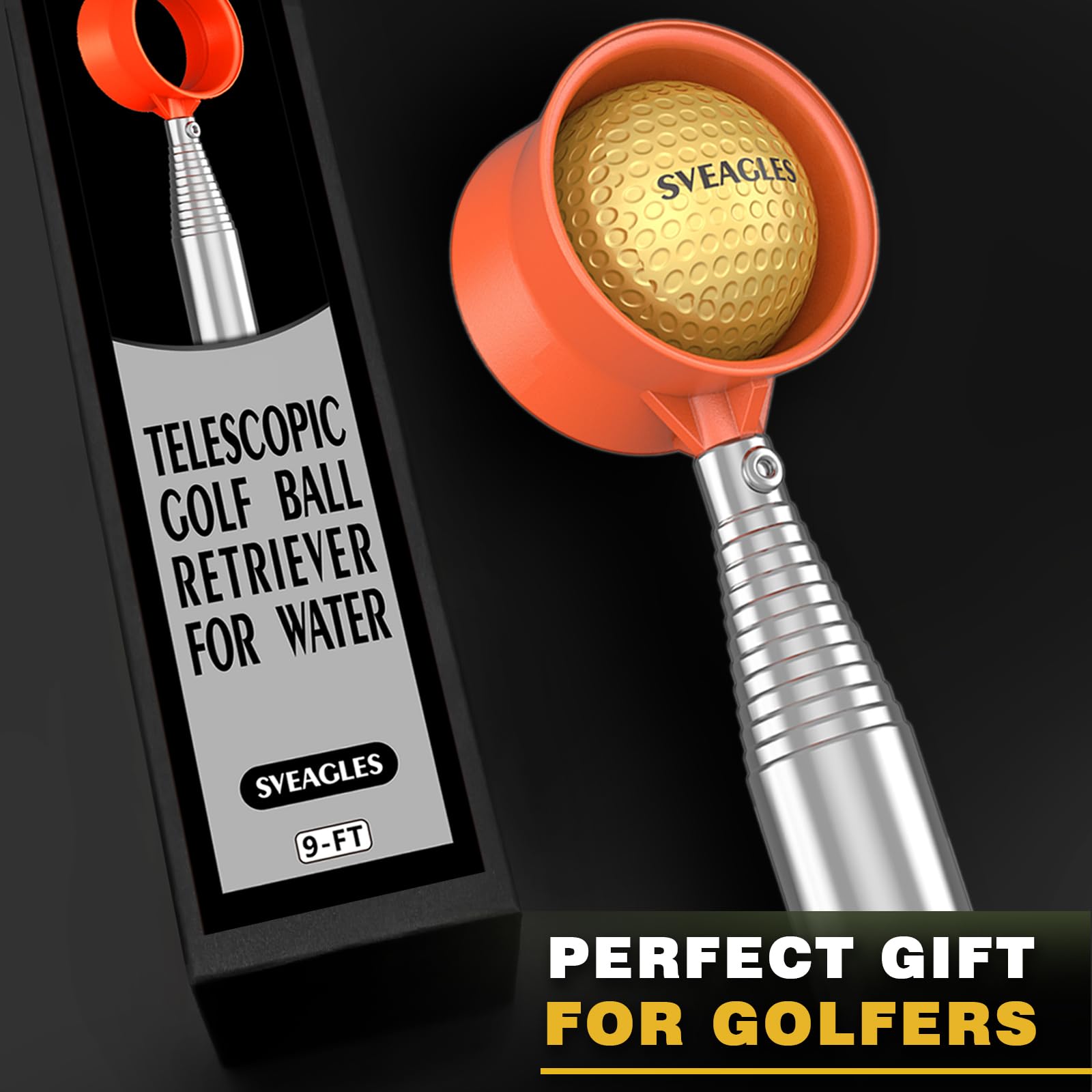 Retriever telescópico de pelotas de golf de 9 pies a 12 pies para agua, diseño de pelota de recogida de doble cara, eje de acero inoxidable, accesorios imprescindibles para golfistas.