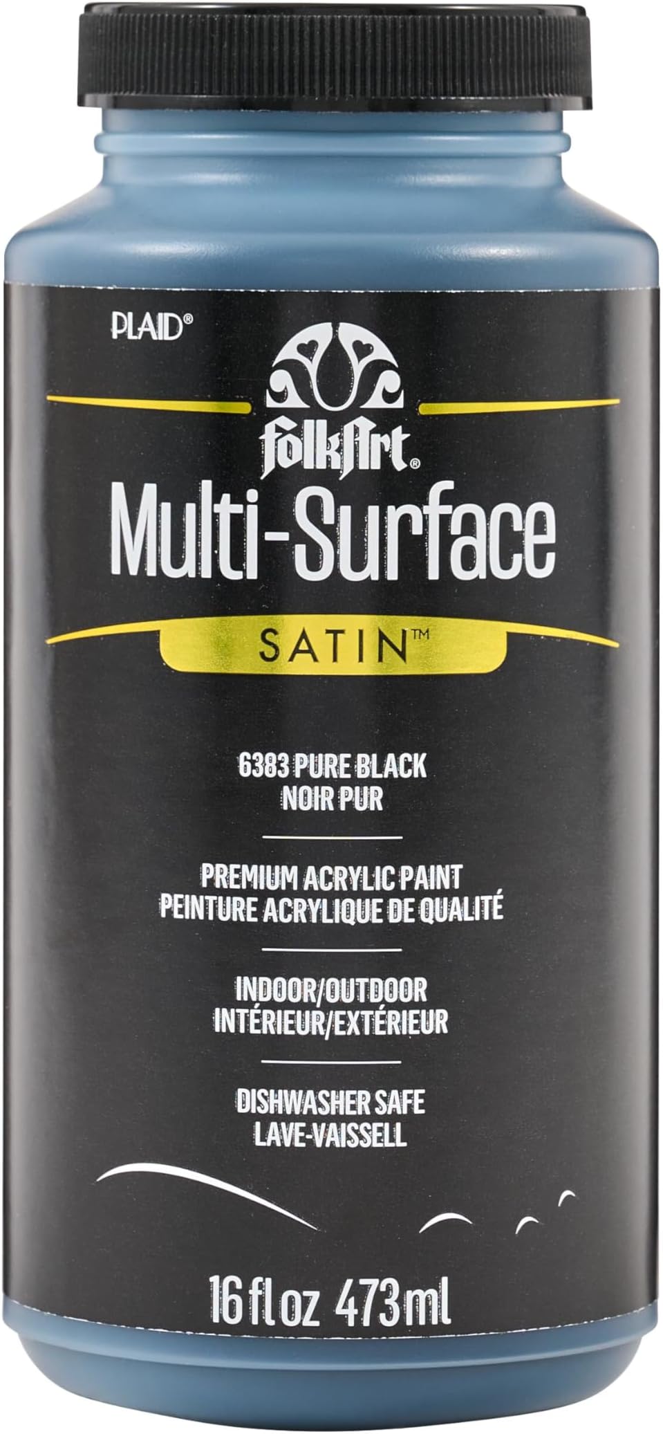 Multi-Surface Satin Acrylic Paint in Assorted Colors, 16 oz, Pure Black 16 Fl Oz