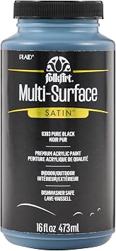 FolkArt Multi-Surface Satin Acrylic Paint in Assorted Colors, 16 oz, Pure Black 16 Fl Oz