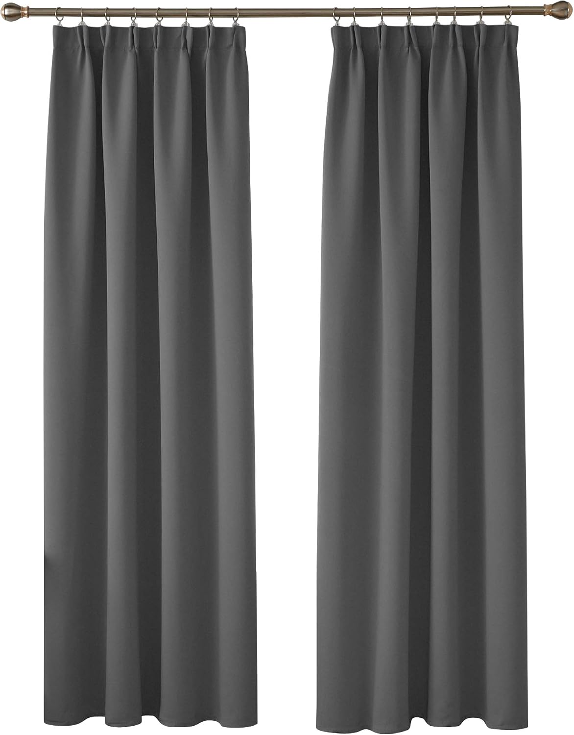Deconovo Pencil Pleated Blackout Curtains 90 Drop Super Soft Thermal Insulated Rod Pocket Curtains for Bedroom 46 x 90 Inch Dark Grey 2 Panels