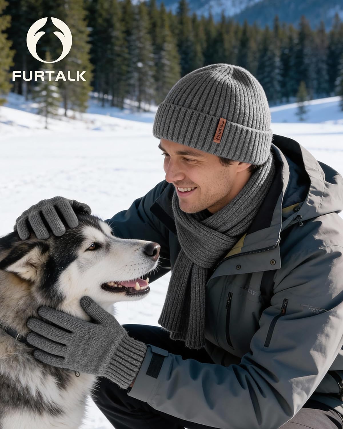 FURTALK Winter Hat Long Scarf Touchscreen Gloves Set Fleece Lined Warm Knit Beanie for Men Women