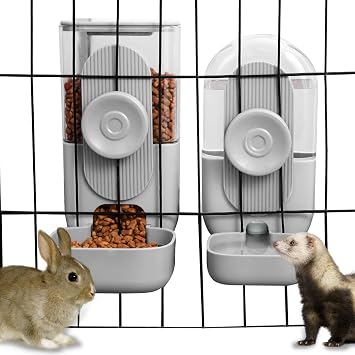 Lemtrflo Rabbit Feeder, Bunny Water Bottle Dispenser, Pet Cage Food Bowl