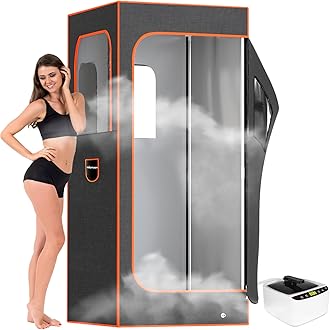 Adamson Full Size Portable Steam Sauna - Indoor Sauna Tent for Home Spa Relaxation + Boost Health and Recovery + 2.6L 1000W Steamer + Chair + Remote + Foot Massager (Nylon Orange)