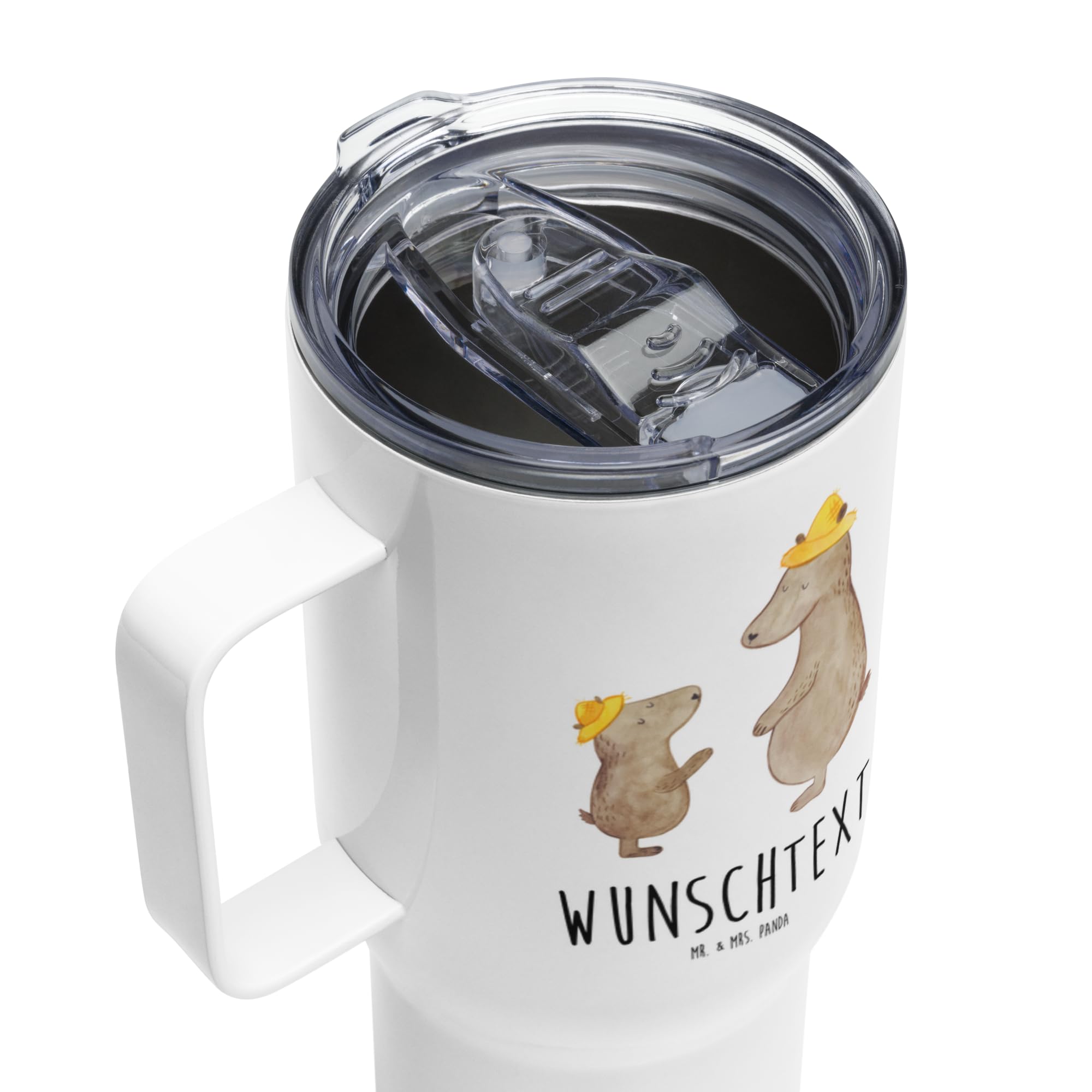Mr. & Mrs. Panda Personalisierter XXL Thermobecher Bären mit Hut - Personalisierte Geschenke, Familie, Kinder, Reisebecher, Vater, Vatertag, XL, PersonalisierteXL Reisetasse, Muttertag