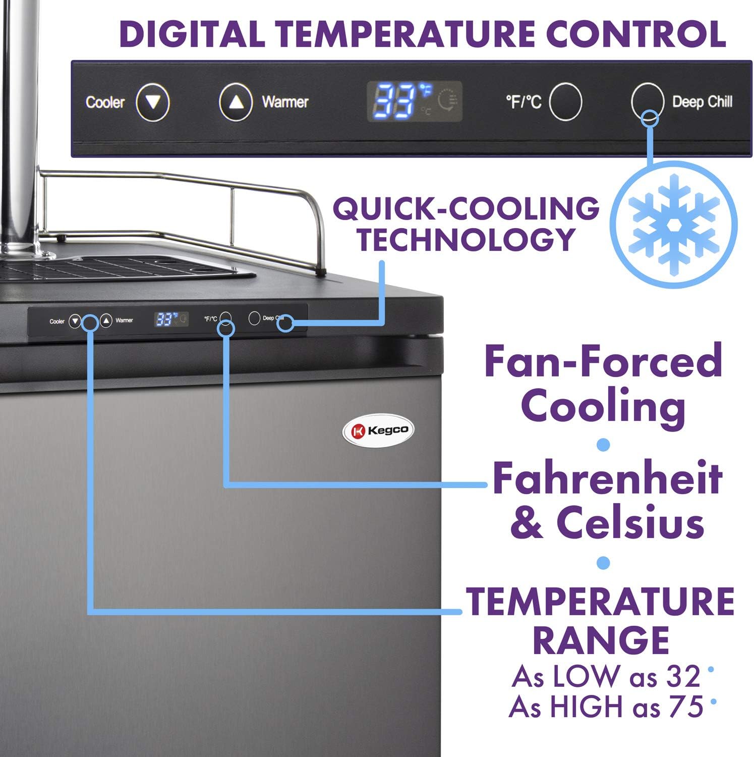 Kegco K309SS-124" Wide Homebrew Single Tap Stainless Steel Digital Kegerator
