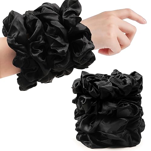 Miniatura 2 de Coleteros negros para el cabello para mujer, coleteros grandes de satén extra, grandes, gigante, de gran tamaño, lindo Scrunchy para rizos y cabello