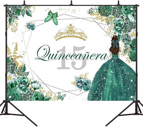 Miniatura 10 de Telón de fondo de cumpleaños de quinceañera con flores moradas y mariposas para cumpleaños de 15 años, fondo de fotografía para niñas, decoración de