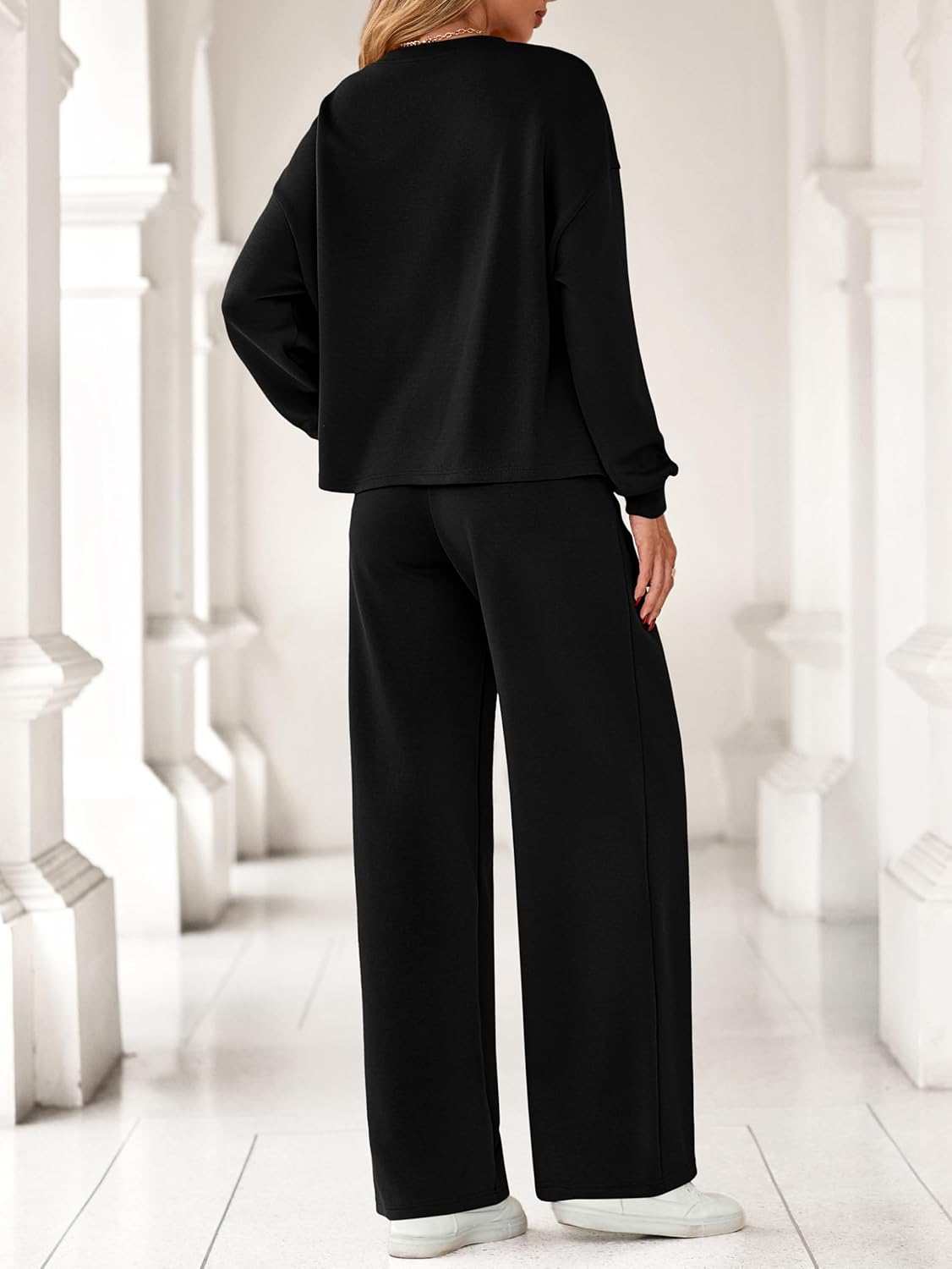 MASCOMODA Womens Fall Sweatsuits Two Piece Sets Crewneck Long Sleeve Tops Wide Leg Pants Casual Travel Lounge Set Track Suits - Image 5