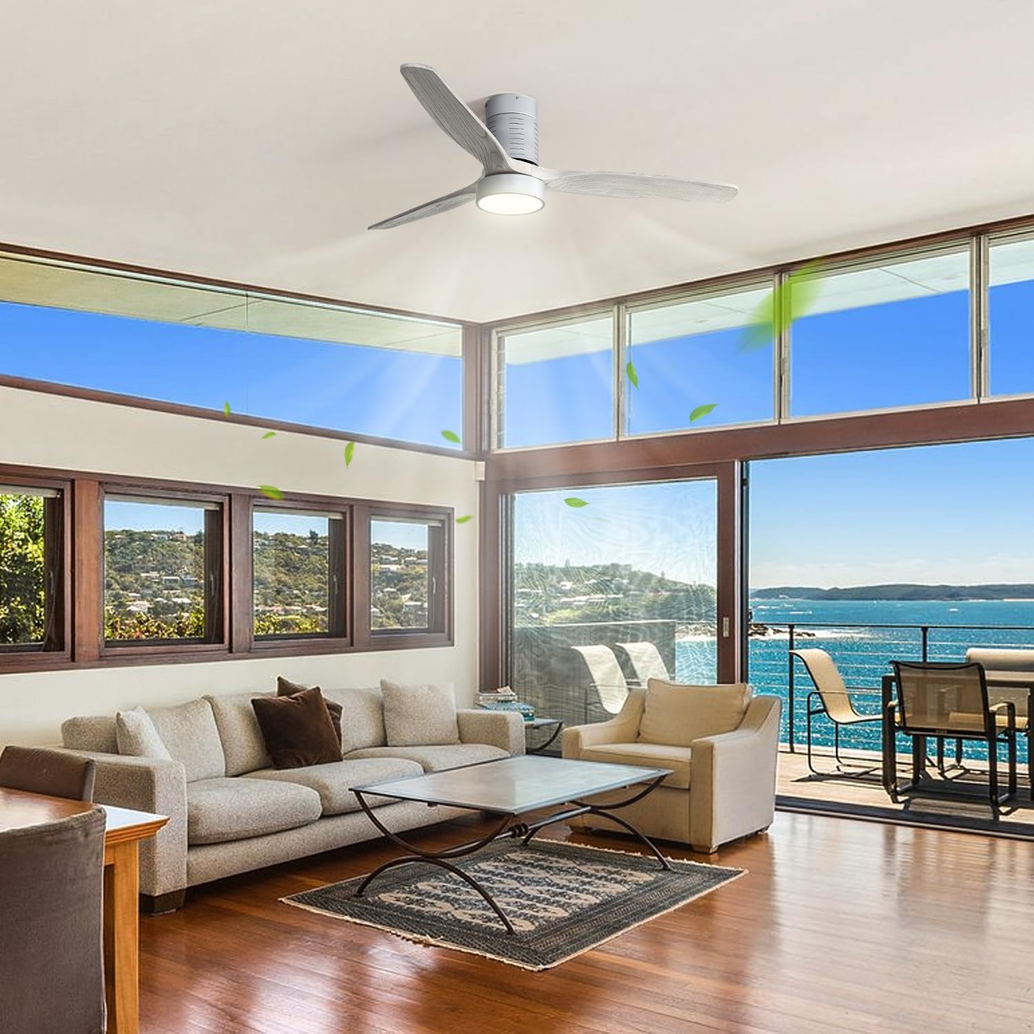 52 Inches Indoor Flush Mount With 3 Solid Wood Blades, Remote Control, Reversible Dc Motor & Led Light, Silver – Modern & Energy-efficient (1 Doors)