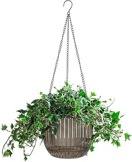 Melphoe Self-Watering Hanging Planters 8.3 Inch Indoor Outdoor Flower Pots with Drainage Holes & 3 Hooks - 1 Pack Plant Hanger