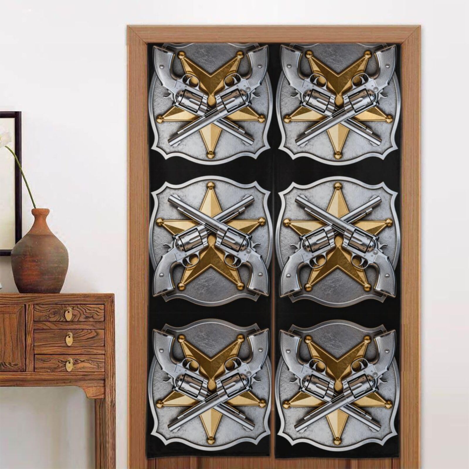 CNTDBU Revolver Sheriff Badge Door Curtain 34x56 Inch-Room Divider Panel for Privacy, Entryway Screen for Kitchen Bedroom