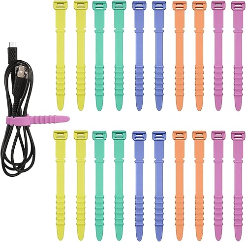 Miniatura 1 de 20 bridas de silicona para cables, correas organizadoras de cables, reutilizables, para gestión de cables elásticos para auriculares, cables de