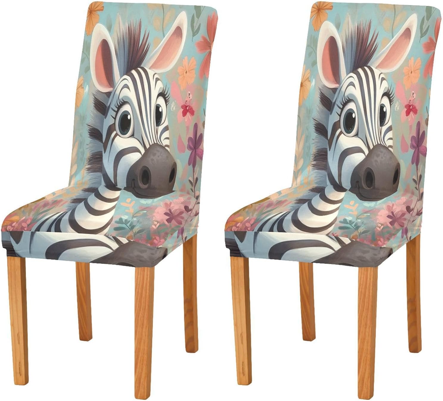 ALAZA Chair Covers for Dining Room, Cartoon Zebra Floral Stretch Chair Cover Sets Chair Protector Removable Washable for Ktichen Restaurant Hotel