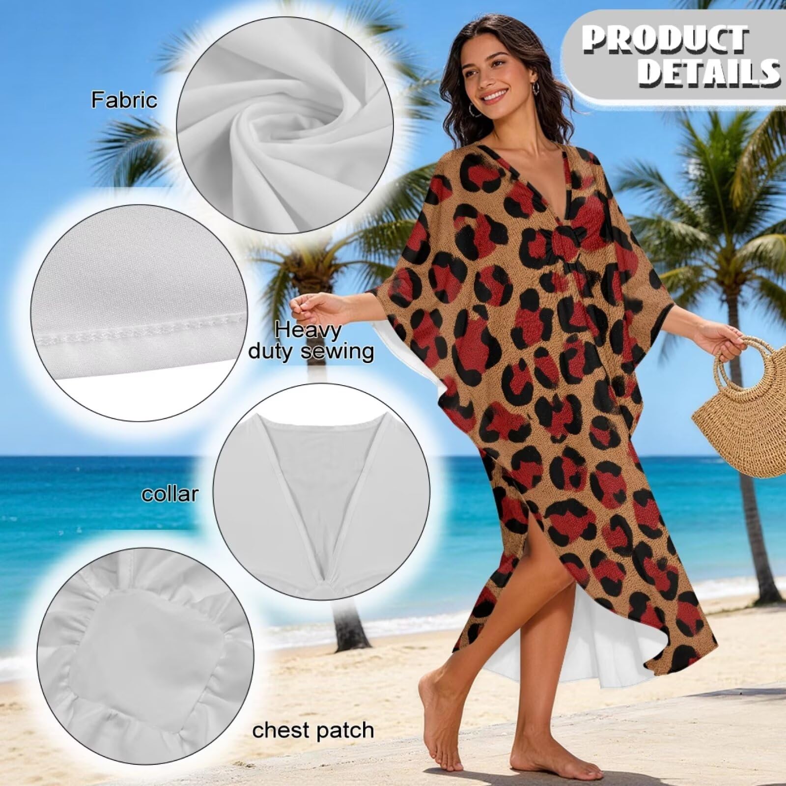 Copricostume estivo da donna, per spiaggia, taglie forti, con scollo a V, maxi abito da spiaggia