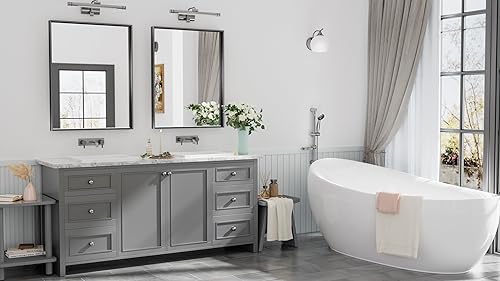 Miniatura 333 de Keonjinn Espejo de baño dorado de 48 x 36 pulgadas, espejo rectangular con marco de metal dorado cepillado, espejo de pared grande rectangular