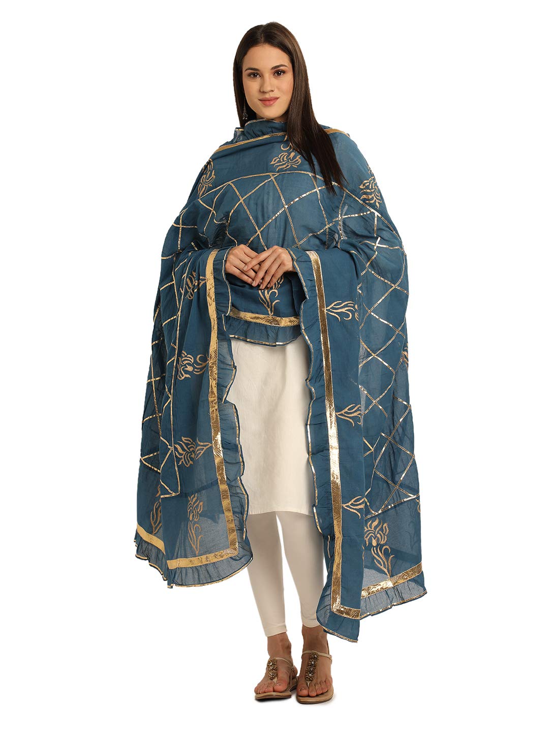 Morrio Cotton Dupatta with Gota Patti work with frill for Women