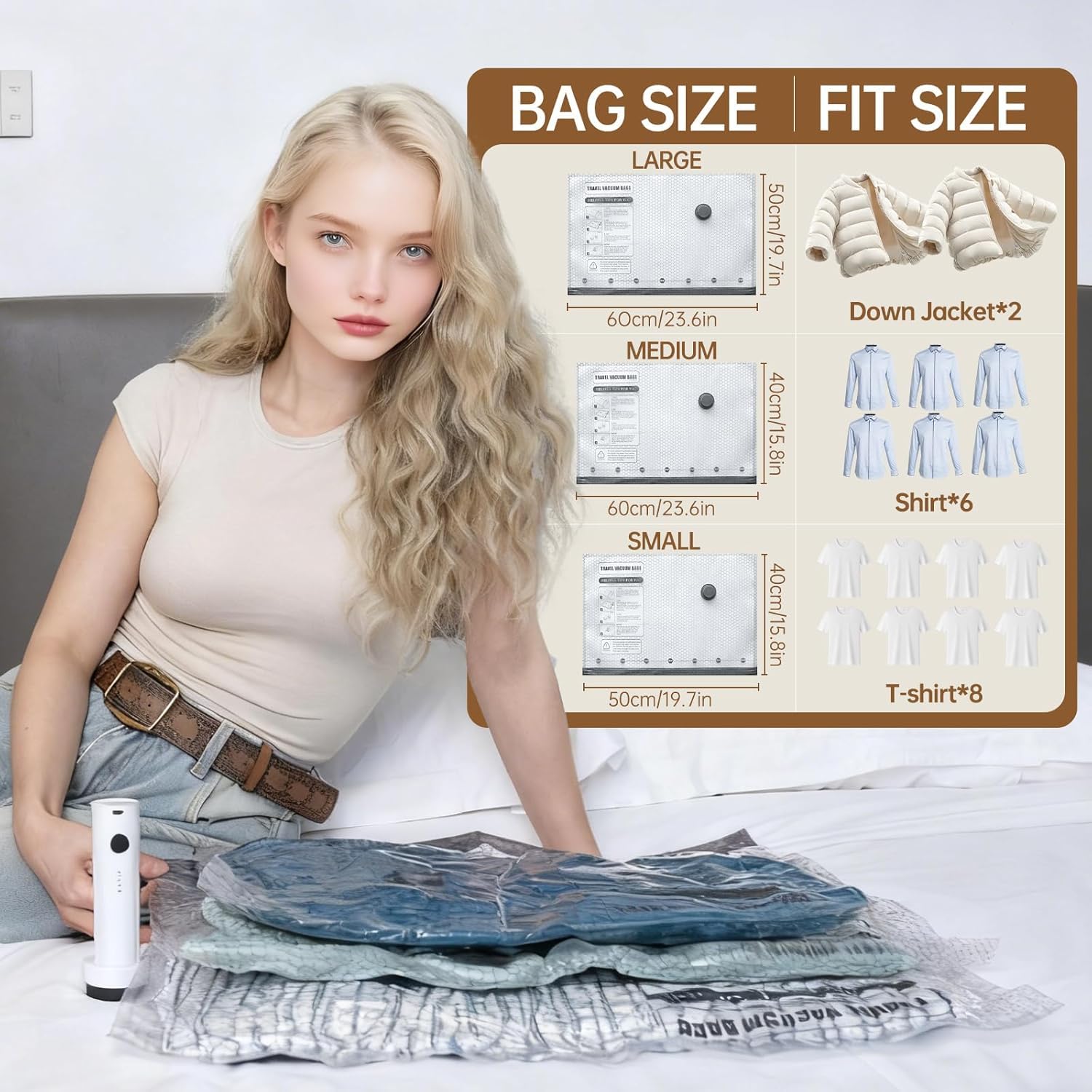 Sacchetti sottovuoto da viaggio per abbigliamento con pompa elettrica ricaricabile, sacchetti salvaspazio portatili per viaggi e casa, chiusura sottovuoto per vestiti, coperte, stoccaggio stagionale