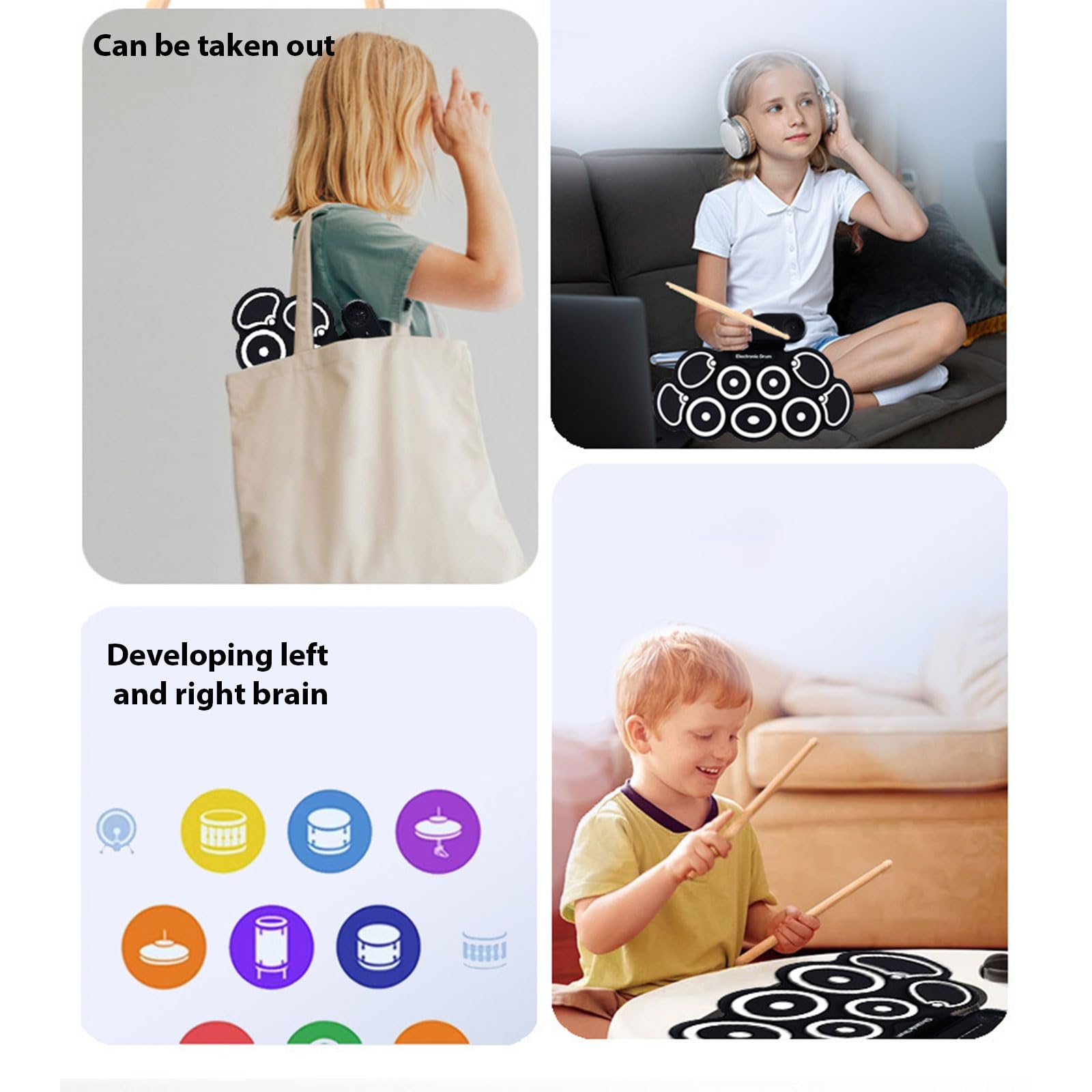 Elektronisches Schlagzeug-Set, Silikon, elektronisches Schlagzeug-Pad für Zuhause und Studio, verbindet sich mit Lautsprechern, tragbare Trommeln
