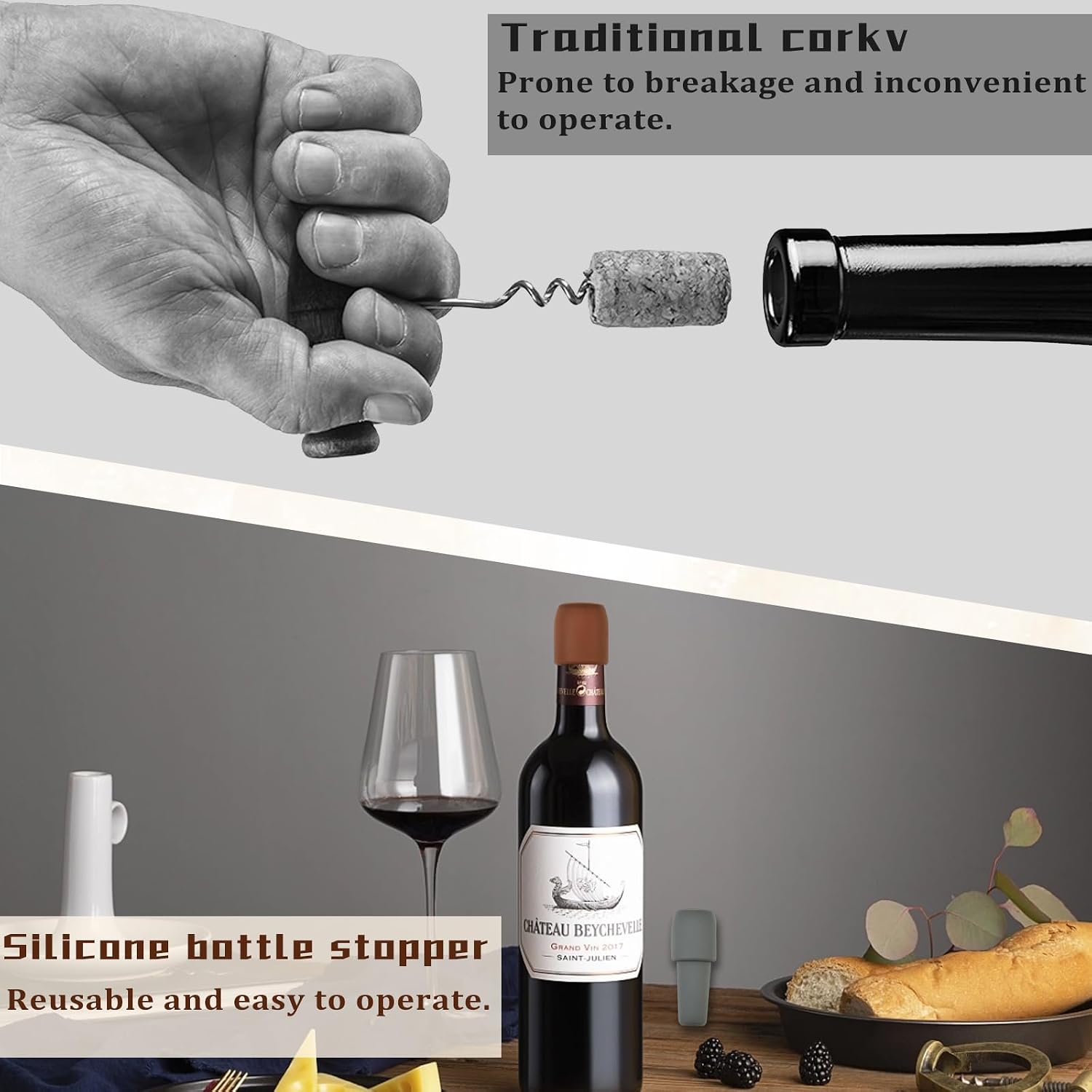 8Pcs Silicone Wine Stopper Leakproof Airtight Seal, Reusable Bottle Caps, Wine Bottle Cover Caps to Keep Wine Fresh, Beer Champagne Stopper Home Use