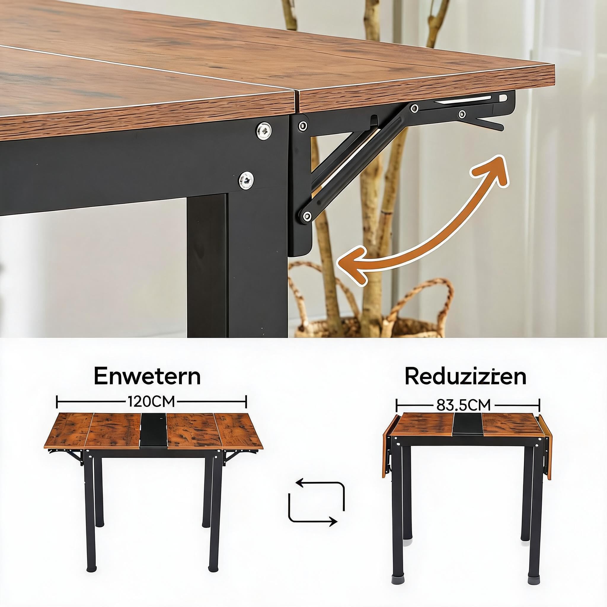 HAUSPROFI Esstisch, Ausziehbarer Küchentisch, 120 x 78 x75 cm, Esszimmertisch für 4 Personen, Tisch Wohnzimmer, Schreibtisch, für Esszimmer, Küche, Industrie-Design