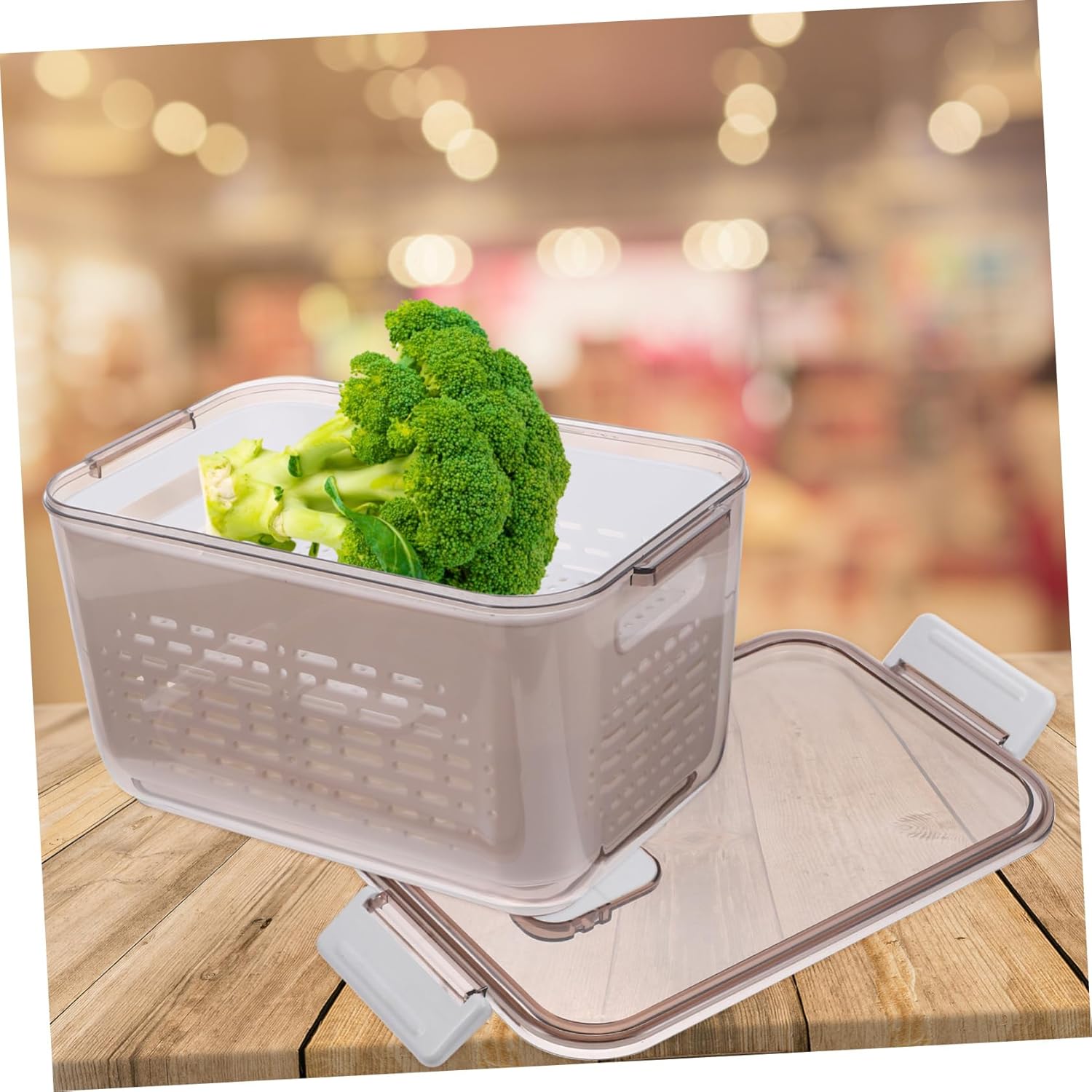 Garneck Fridge Salad Keeper and Fruit Container Divided Drain Basket for Vegetable Storage for Kitchen Organization and Food Preservation Tea Color Design