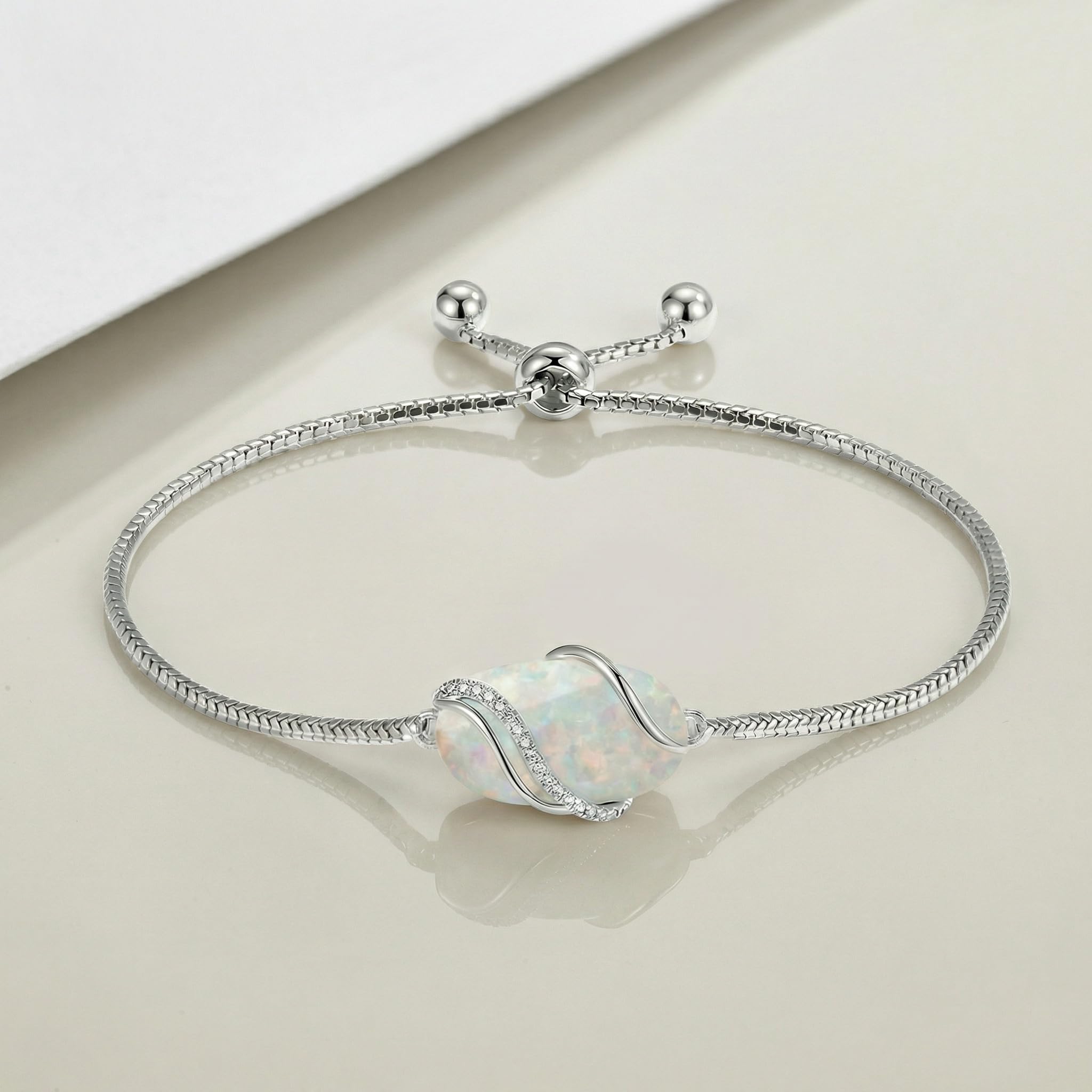 URONE Opal Armband 925er Sterling Silber Gliederarmband Opal Schmuck Geschenk für Damen