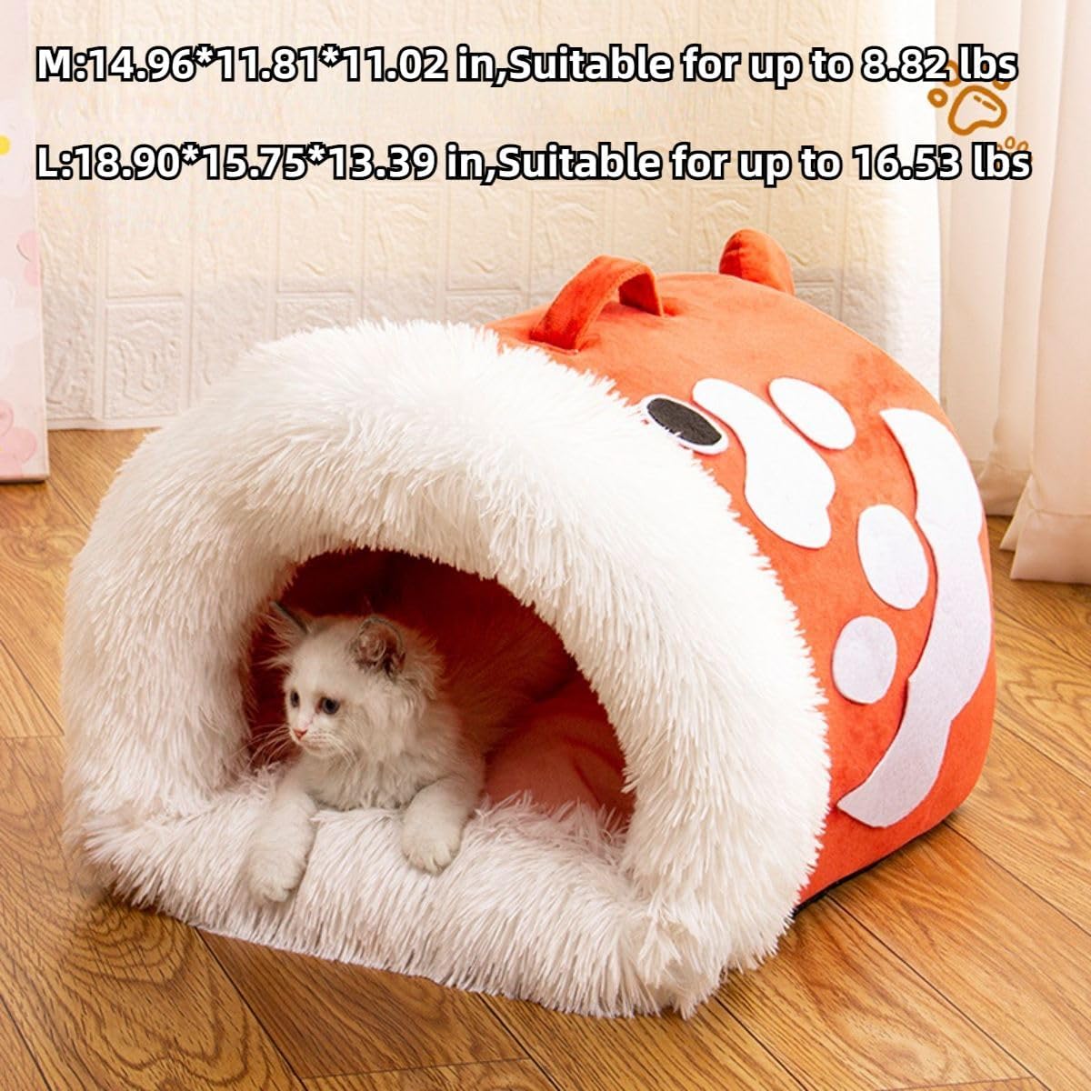 Warm and Soft Cat Bed with Handle, Portable Self-Warming 2 in 1 Cave House Fish Shape Nest Pet Sleeping Bed (Blue,Medium)