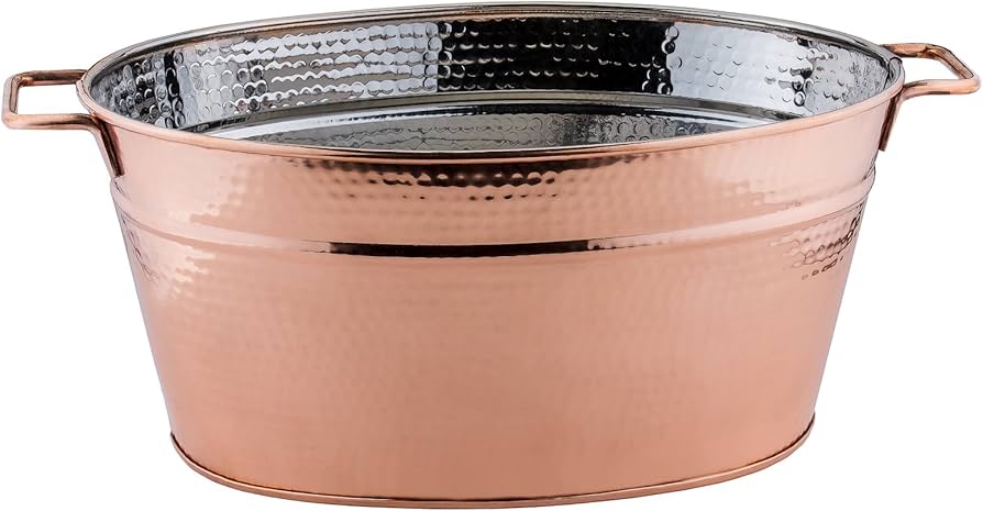 1123 (23" x 13½" x 9" Hammered Copper Oval Beverage Tub, 5¾ Gal.)