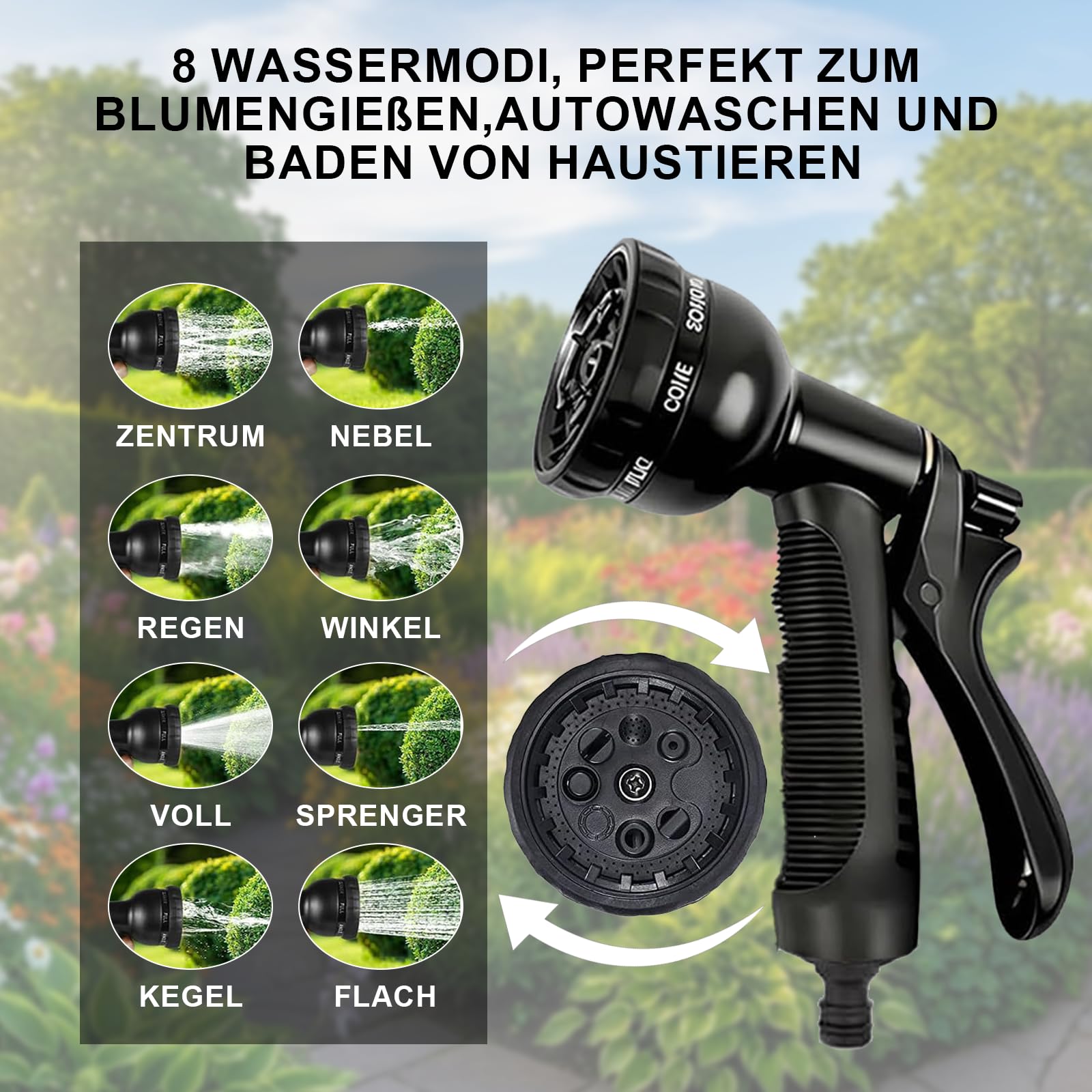 45M Flexibler Gartenschlauch 8 Sprühfunktionen 1/2" und 3/4" Zoll | Messinganschlüssen mit Ersatzköpfe Tasche Wandhalterung Wasserdichtes Klebeband für Gartenarbeit Autowäsche Waschen Gießen