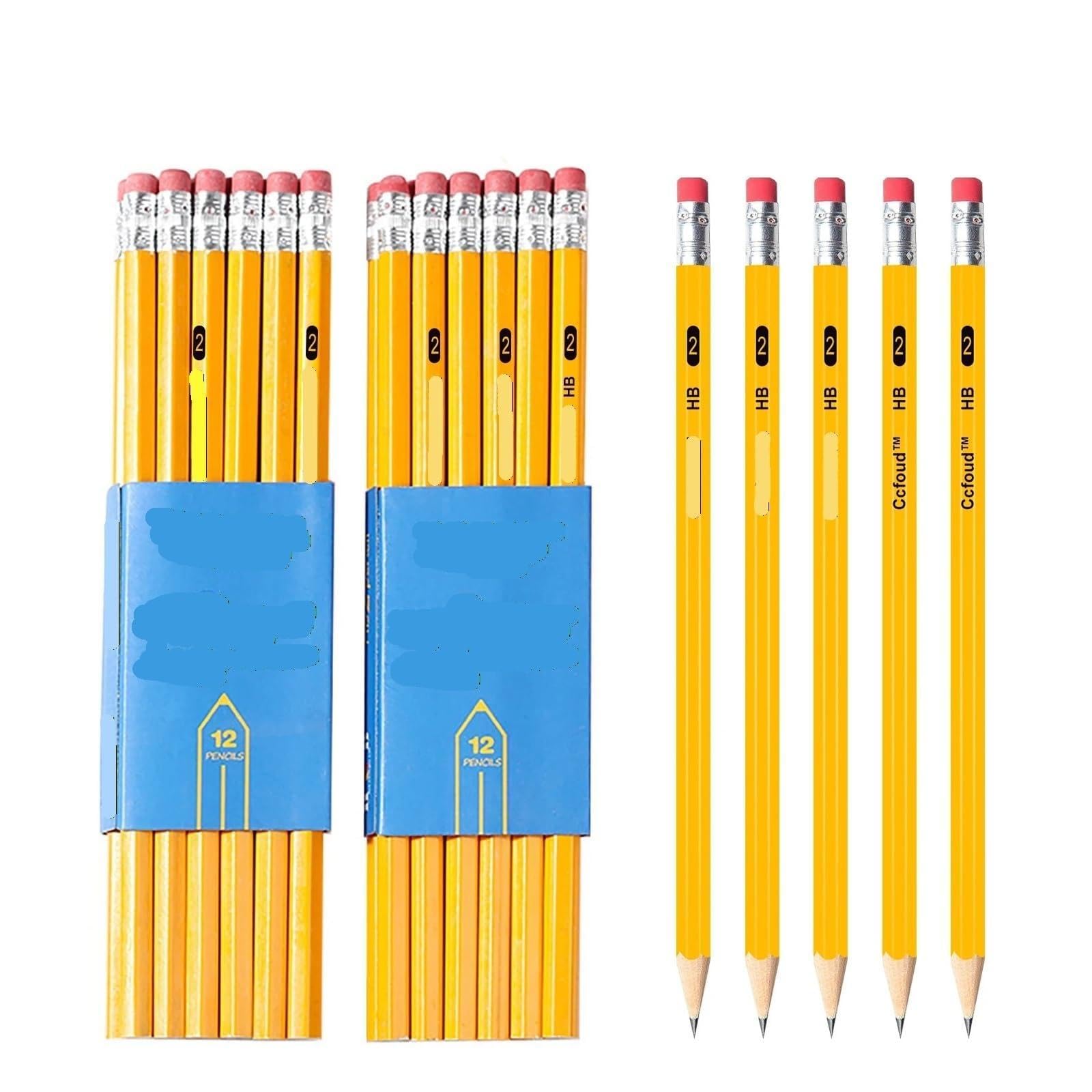 Crayons en vrac avec gomme pour dessin et esquisse - Lot de 24 pièces souples