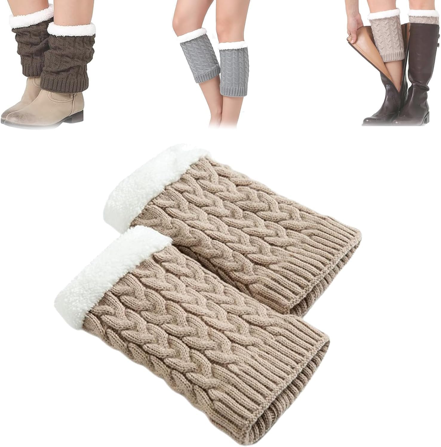 Sjfscqr Women's Beige Knitted Thickened Woolen Knee Warmers,Leg Warmers For ,Warmers Leg Warmers Woolen Winter Boot Covers