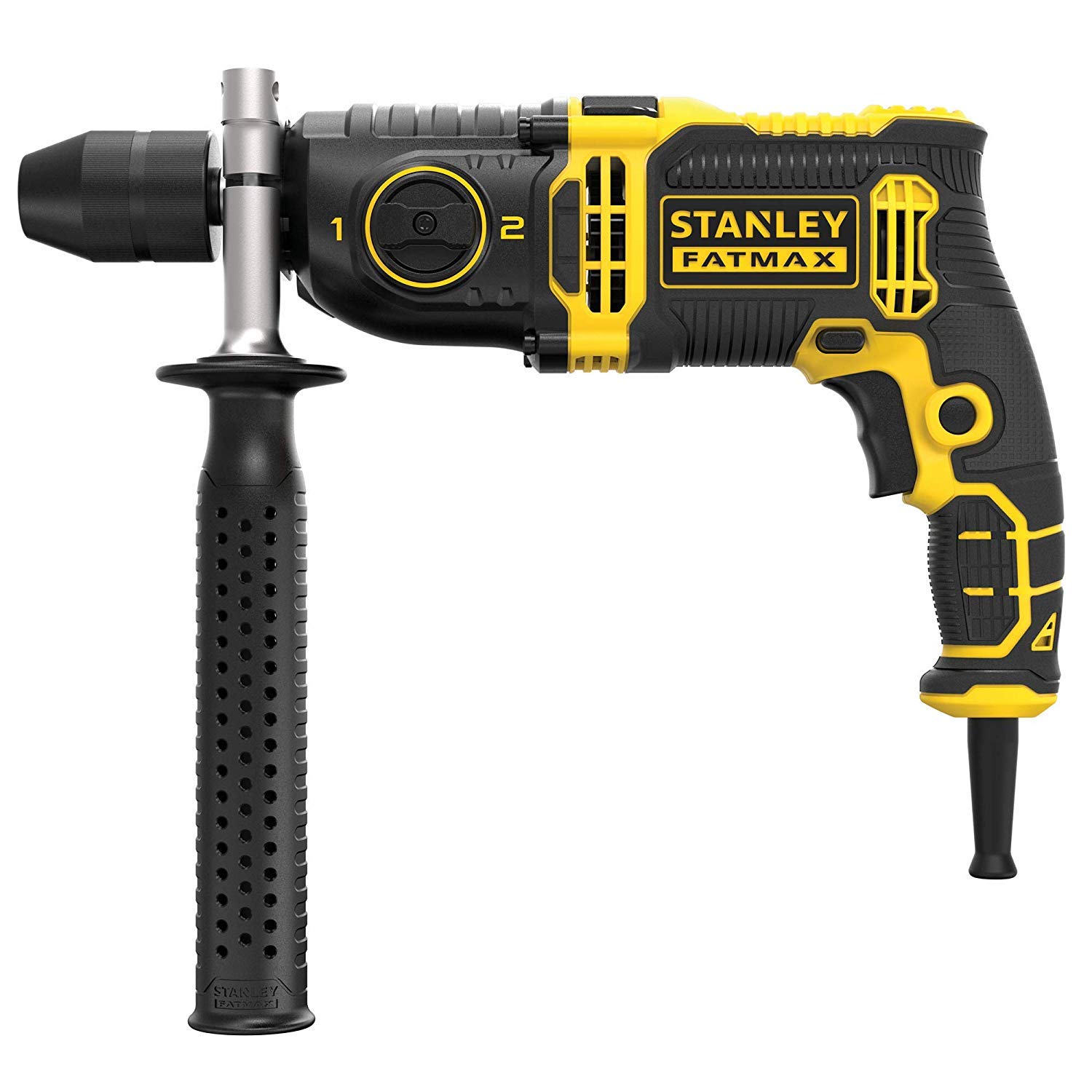 STANLEY FATMAX - Taladro Percutor con Cable de 1.100W, Porta Brocas Metálico Automático de 13 mm, 54.400 IPM, con Maletín y Empuñadura Lateral, FMEH1100K-QS