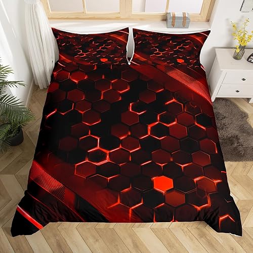 Miniatura 7 de Juego de ropa de cama geométrica de panal de abeja para niños, niñas, adolescentes, hexagonal, geométrico, azul, negro, funda de edredón