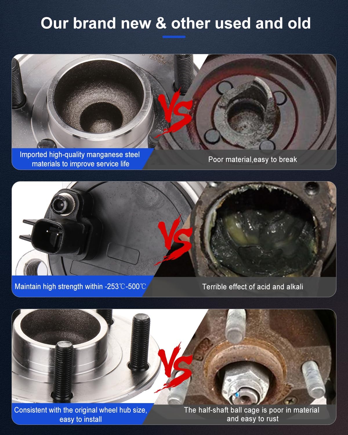 ECCPP Wheel Hub and Bearing Assembly Rear 512466 fit for Ford Focus 2012-2015, for Ford Focus 2016-2018 5 Lugs Wheel Bearing Hubs with ABS 2pcs