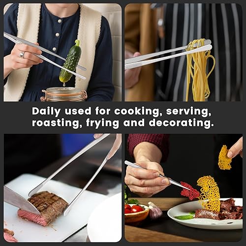 Miniatura 5 de Hotec Kitchen Tweezers Stainless Steel Fine Kitchen Tongs for Cooking, Extra-Long Kitchen Tweezers Food Tongs, Set of 2-12inch