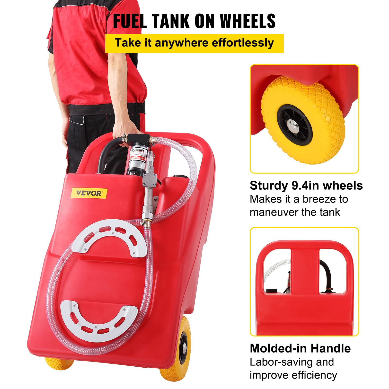 VEVOR Réservoir de carburant 32 gallons réservoir de stockage de carburant portable sur roues, pompe de transfert 12 V CC 140 W pour diesel uniquement avec tuyau 4 m, 40 L/min, pour camions, bateaux
