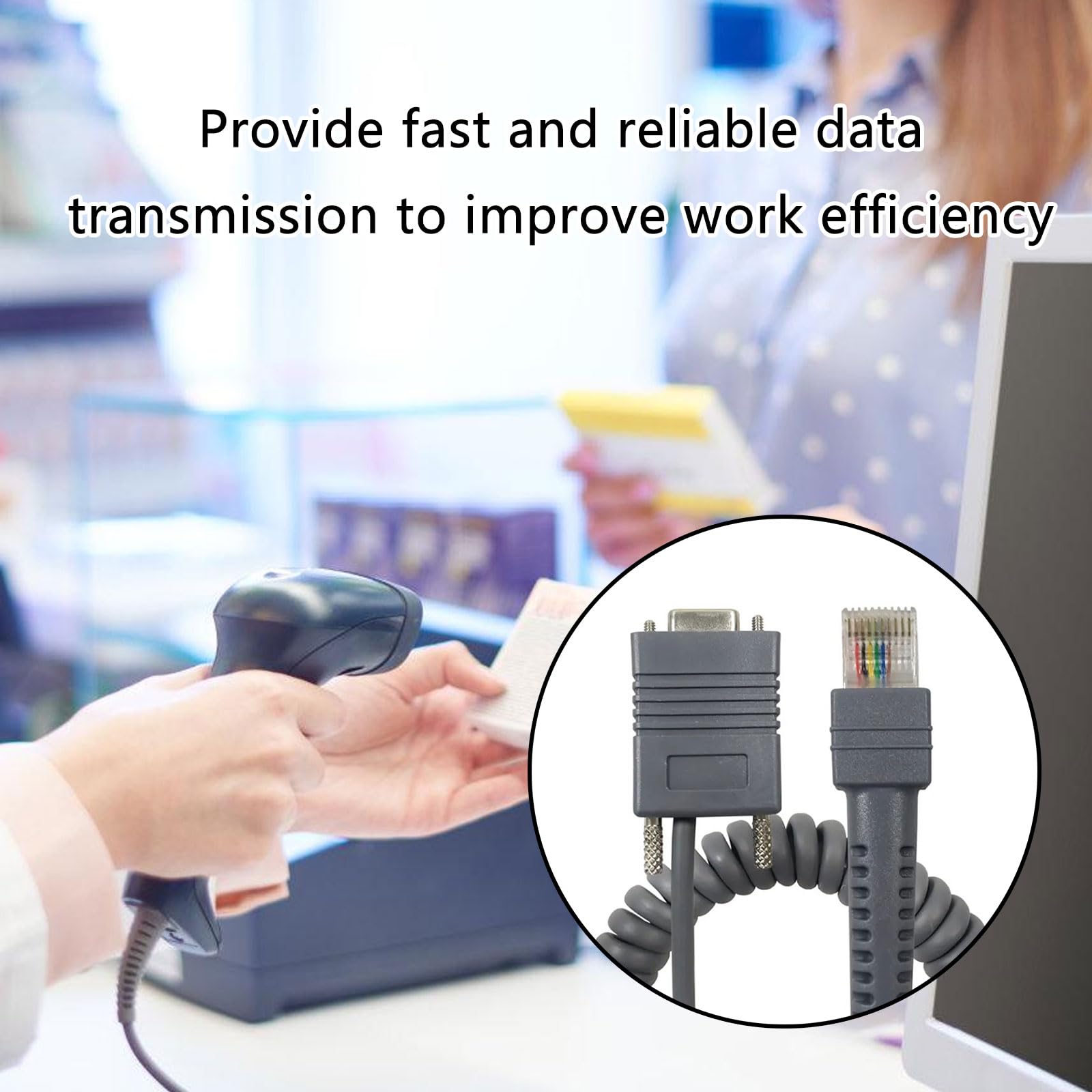 MLWSKERTY RJ45 to DB9pin RS232 LS2208 Cable Fast Data Transmission for Logistics and Scanning for Symbol Barcode Scanners