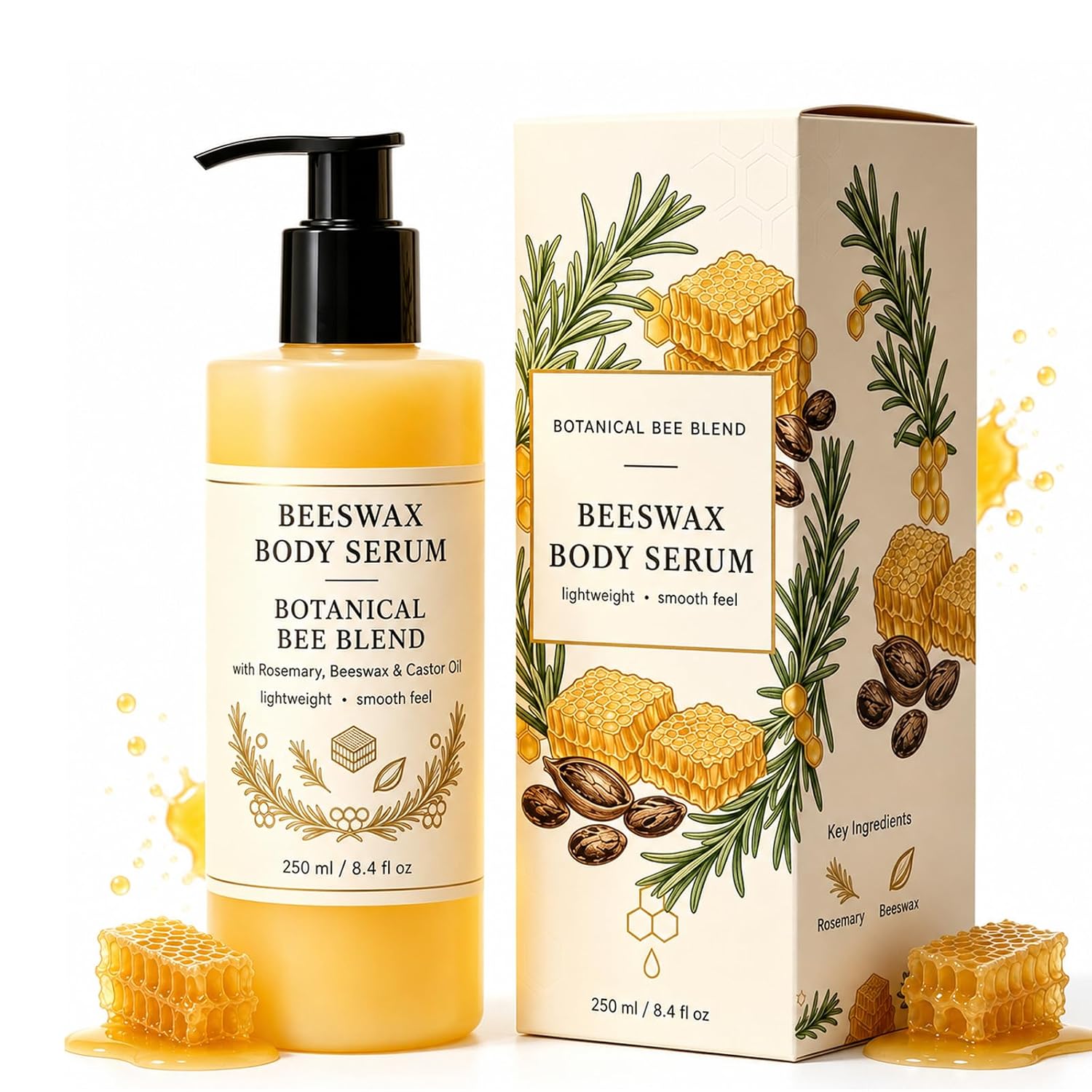 Beeswax Body Serum – Natural Waterless Body Oil Moisturizer with Avocado, Castor & Shea, Lightweight Wet Skin Formula for Soft Radiant Skin, Daily After Shower Use (1pc)