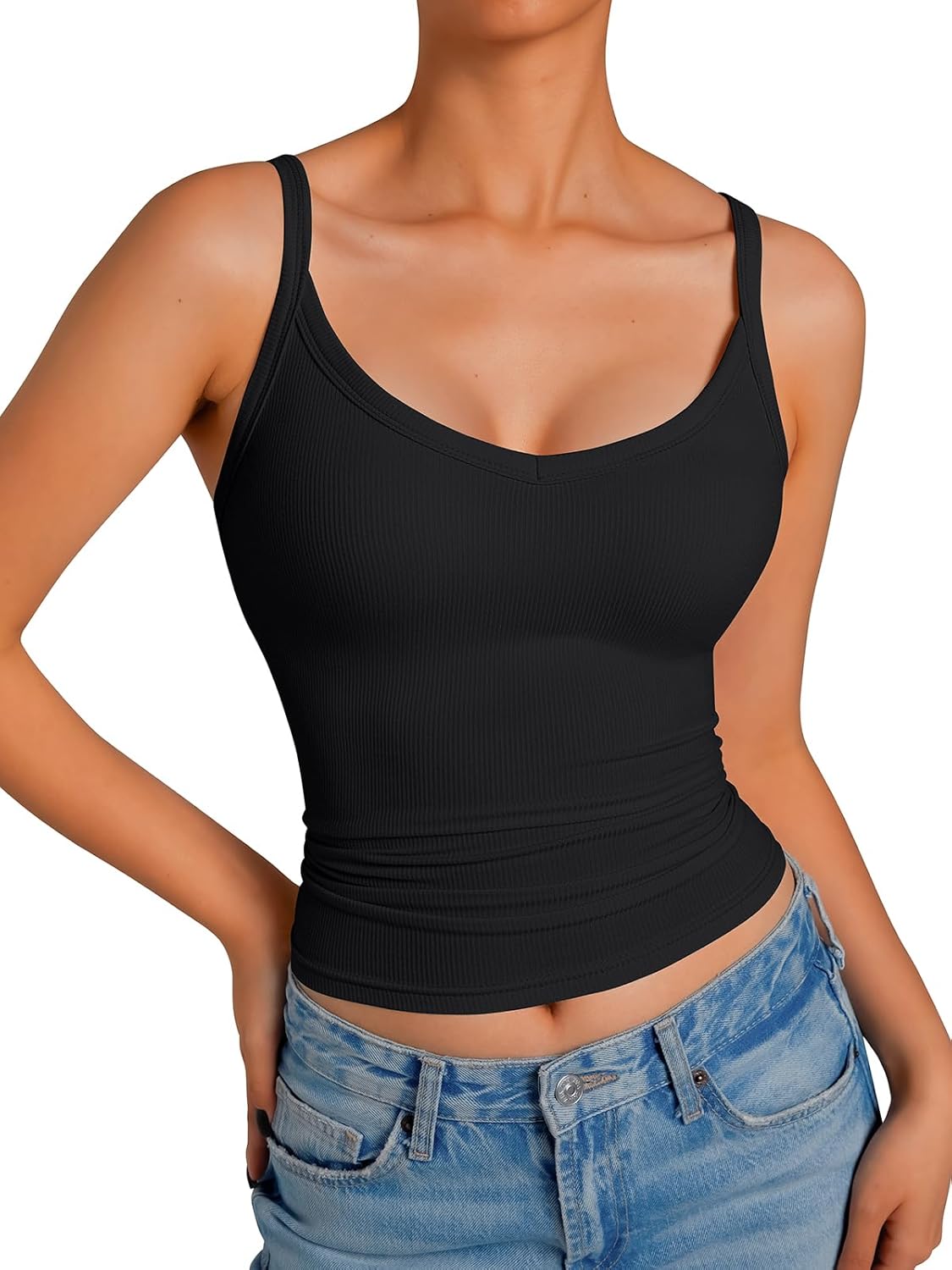 Tank Tops for Women Spaghetti Strap Ribbed Camisole Tops 2026 Slim Fitted V-Neck Soft Basic Layering Shirts - Image 5