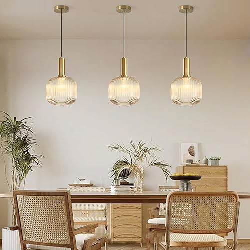 Miniatura 6 de KCO Lighting - Lámpara colgante de globo de vidrio ámbar, moderna de mediados de siglo, para isla de cocina, iluminación colgante dorada, lámpara