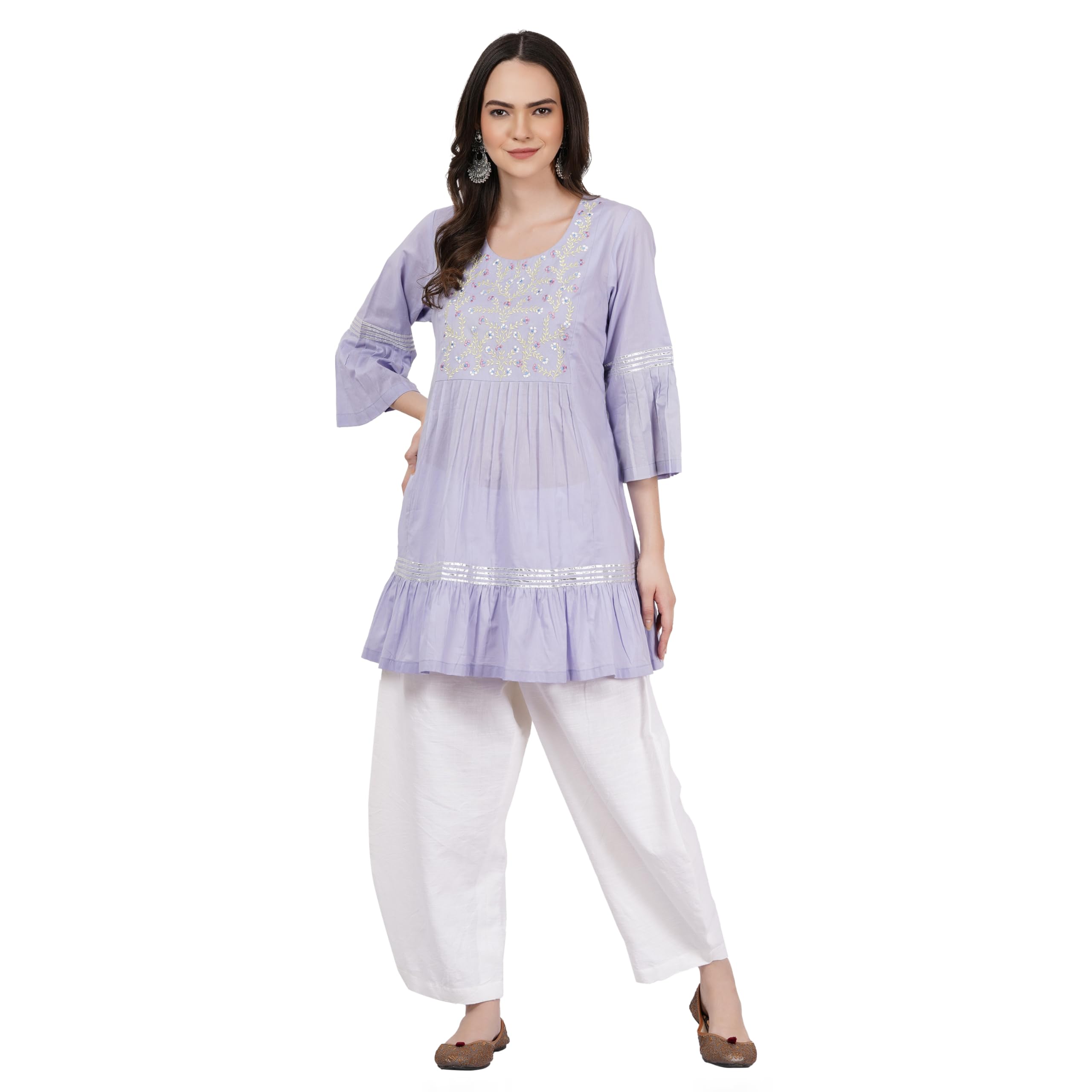 indie cotton route Women's Pure Cotton Embroidered Top with Multicolour Floral Thread Embroidery and Gota Edgings-picture-48