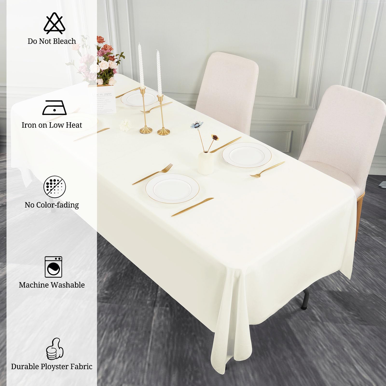 Pesonlook 12 pacchetti di tovaglia in poliestere in avorio-60 x 102 pollici di rettangolo lavabile avorio per tavoli da rettangolo da 6 piedi per matrimonio/festa a buffet/tavolo da pranzo/eventi