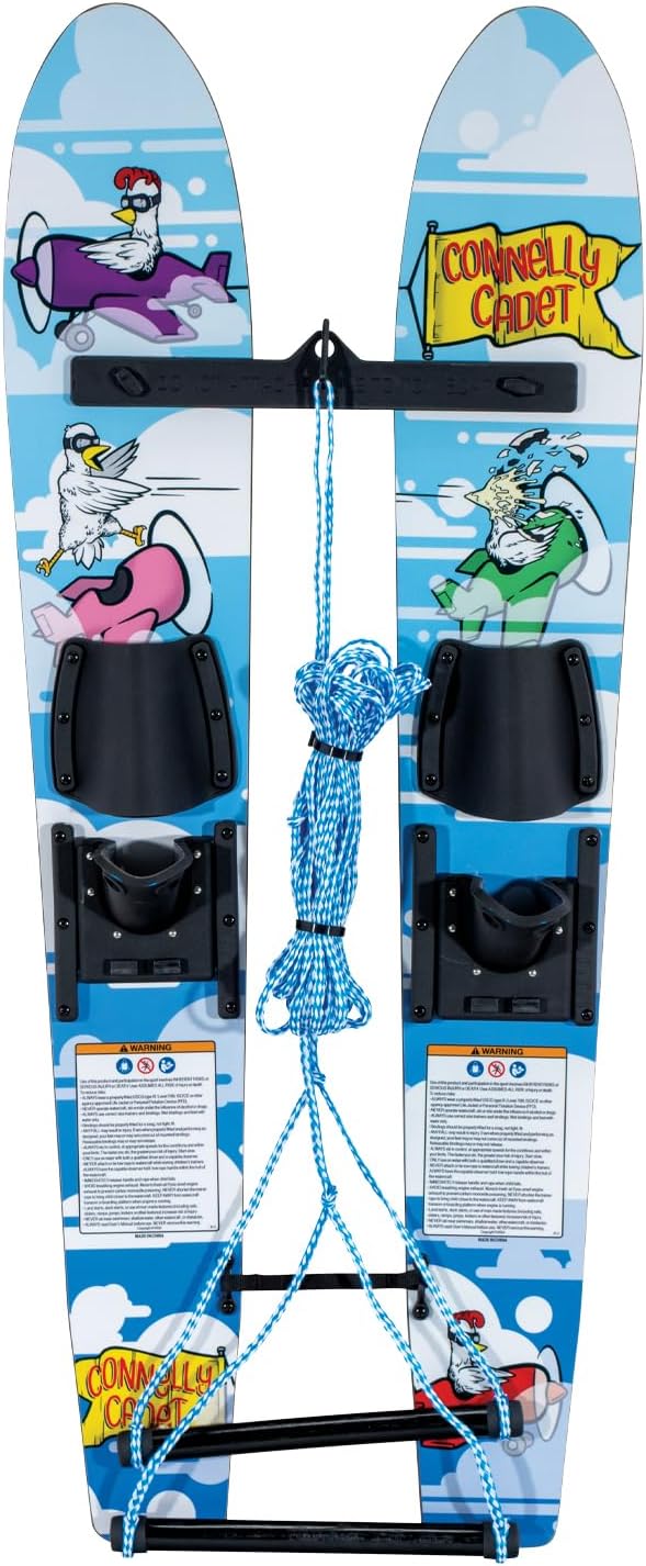 Connelly Cadet Kids Water Skis with Stabilizer Bar & Rope - Beginner Trainer for Safe Learning