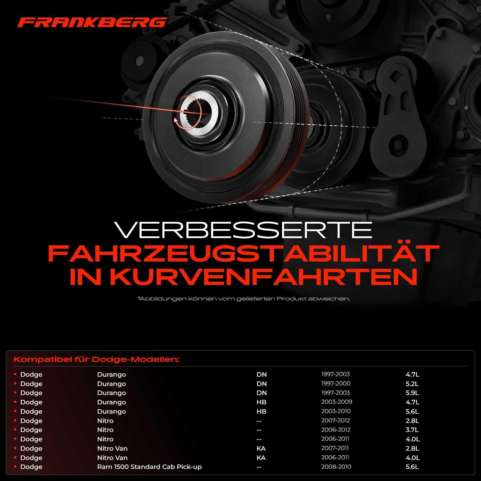 Frankberg Koło pasowe wał korbowy kompatybilny z Cherokee KJ 2,4L-3,7L 2001-2008 Commander XH XK 3.0L-5.7L 2006-2010 Durango HB 4,7L 5,7L 2003-2009 Replace# 53020689AB
