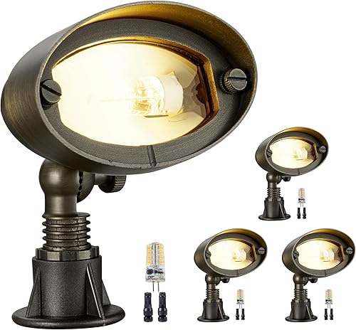 Miniatura 19 de Gardenreet Luz de inundación de latón macizo – Luz LED de lavado de pared de bajo voltaje para paisaje, 12 V, resistente al agua cableada al aire