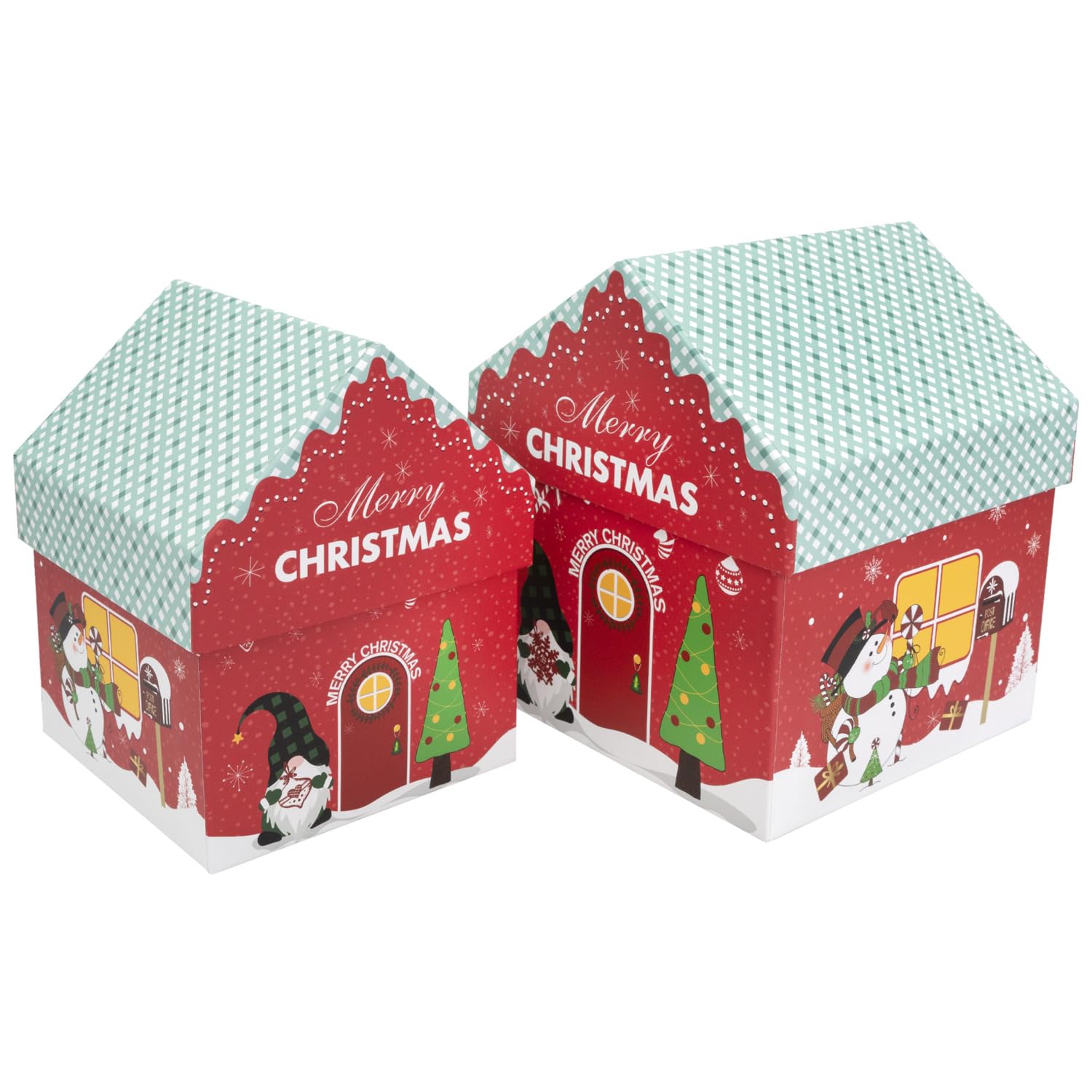 Idena 30483 - Caja de regalo con tapa, 2 piezas en diferentes tamaños, casa de Navidad como caja