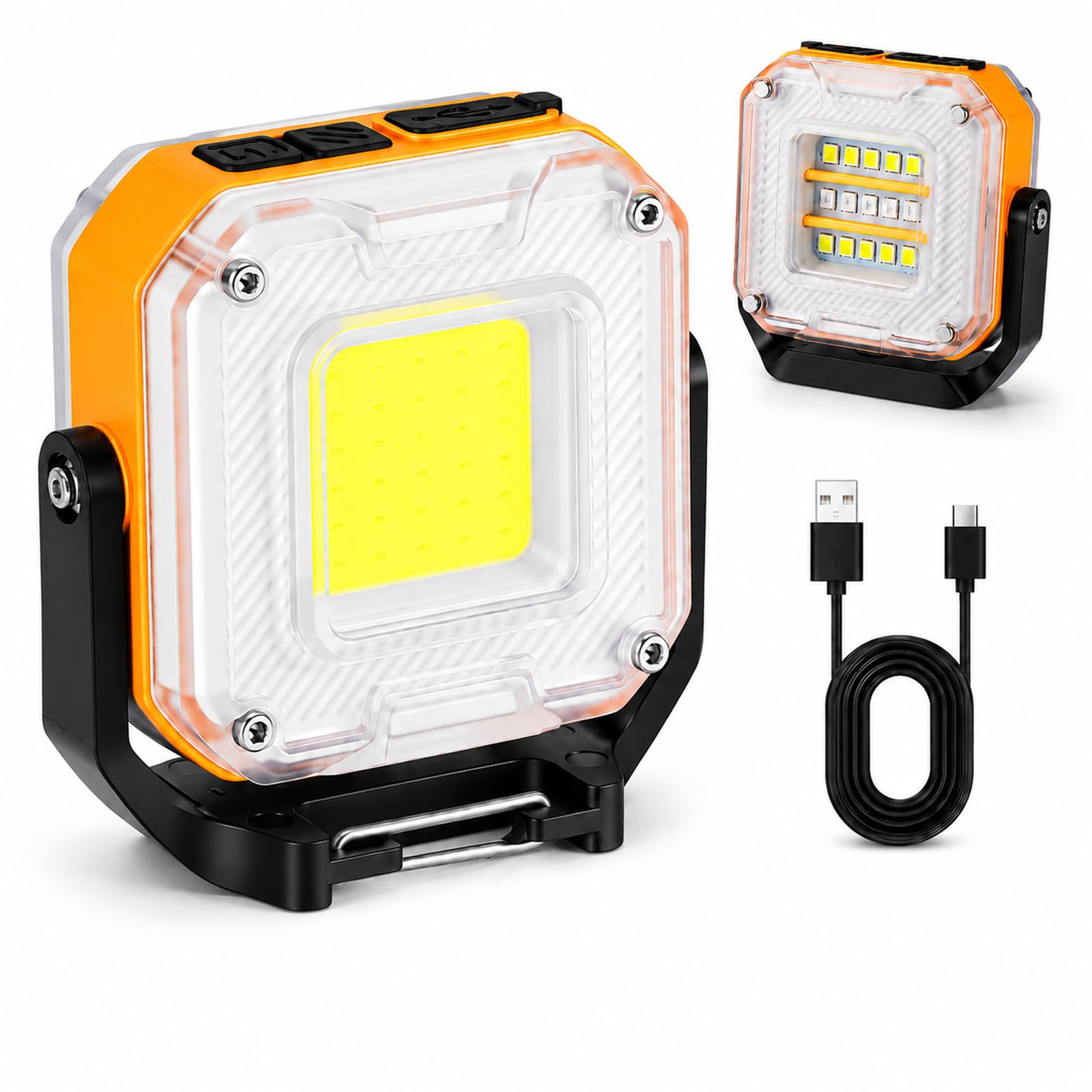 Rechargeable Work Light - Portable LED Work Light with Magnetic Holder, Super Bright COB Floodlight with 8 Modes, Waterproof Camping Light for Outdoor Hiking Fishing Emergency Garage Workshop