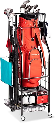 Organizador de almacenamiento de bolsas de golf, soporte para bolsas de golf, palos de golf y accesorios para equipos de golf, estante